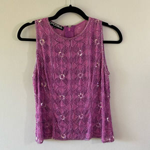 L'Pogee Vintage Purple Sleeveless beaded and embroidered Top Y2K Medium